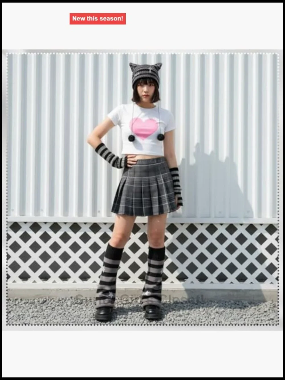 Y2K Cat Ear Knit Beanie Arm & Leg Warmers Set Stretchy Goth Dance